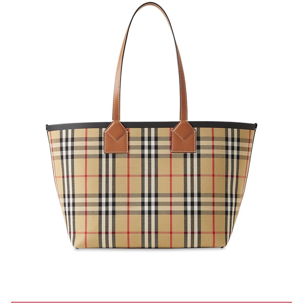 Burberry Beige Checkered Tote Bag